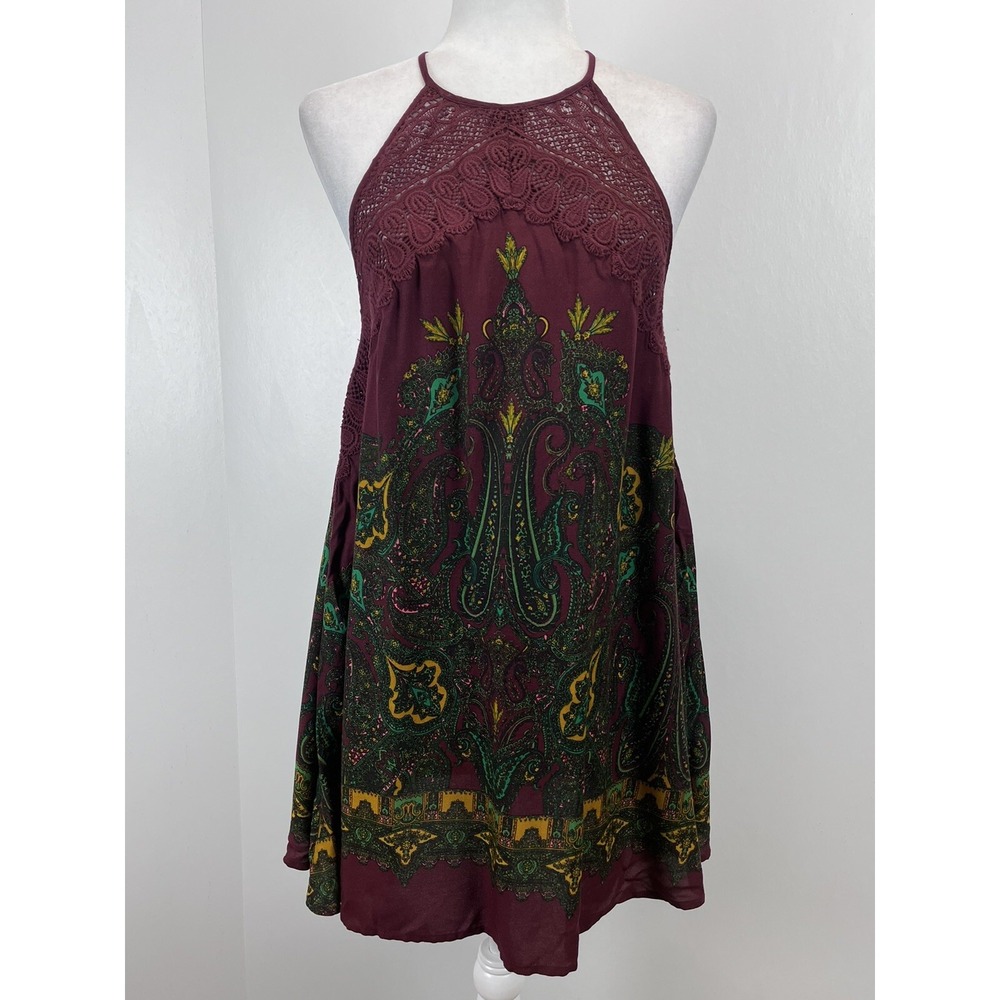 Free People Intimately Shea Mini Halter Dress Sz Small Paisley Boho Swing Shift